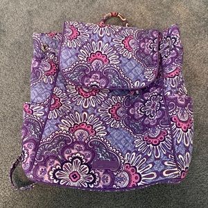 Vera Bradley Book Bag. Floral pink, white, blue green, and purple print.
